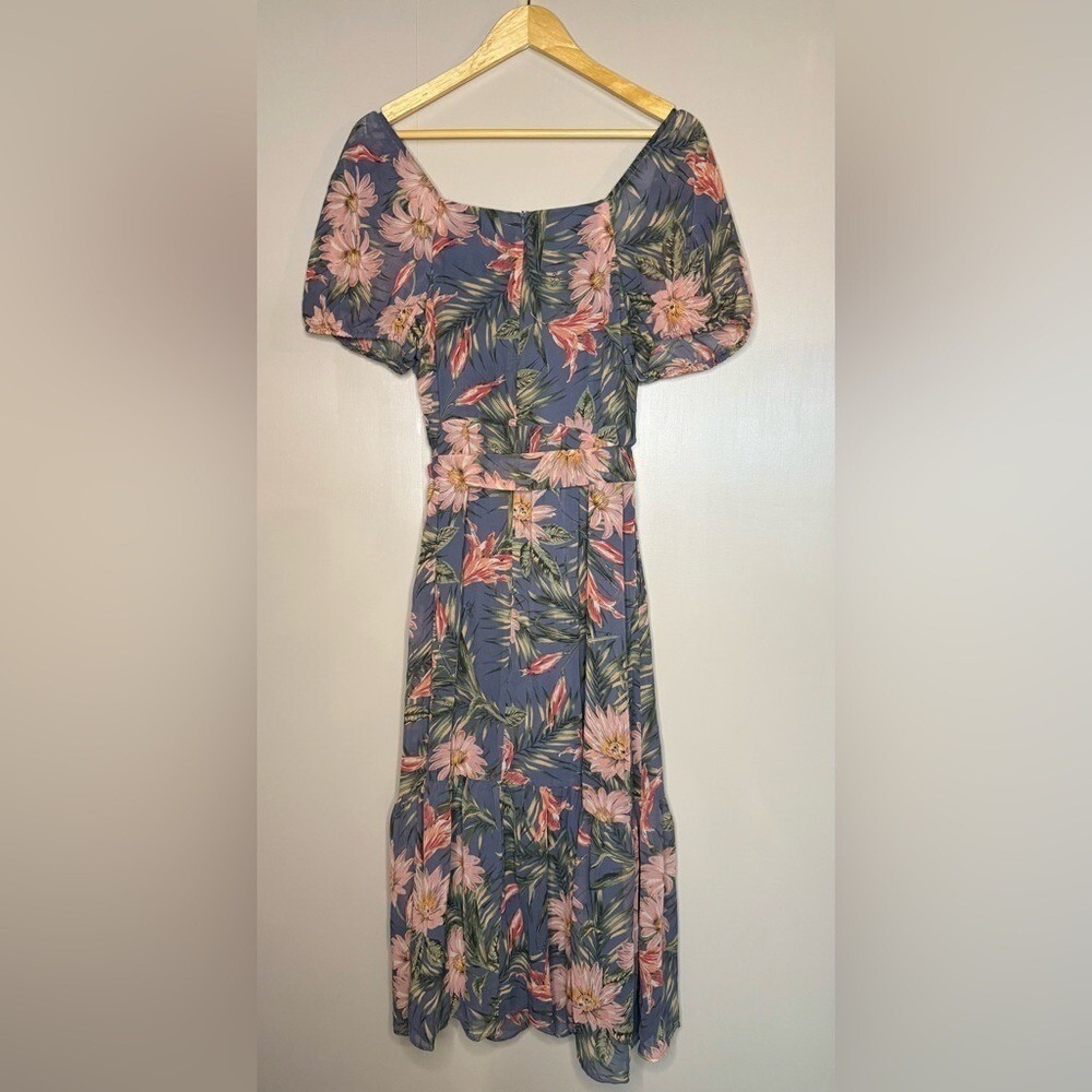 Julia Jordan Floral Midi Dress Wedding Guest Cottagecore Wrap Blue Pink Size 10 - Picture 6 of 9